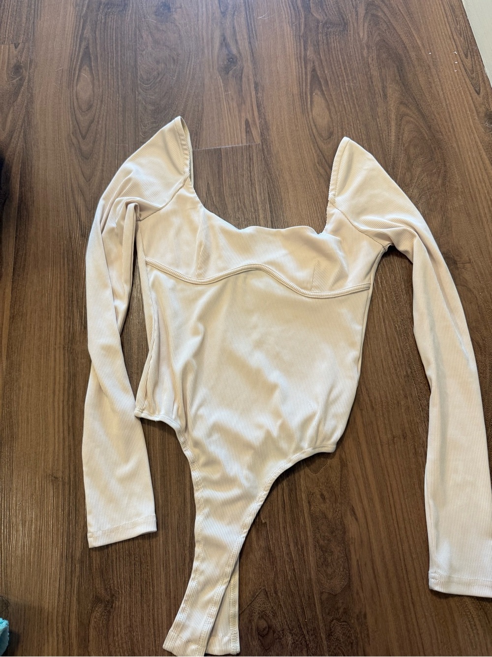 Kittenish Long Sleeve Beige Ribbed Bodysuit